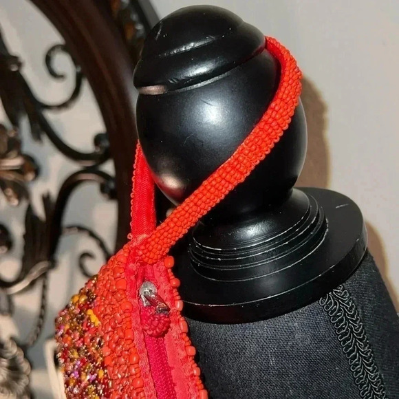 Heavily Beaded Orange Evening Bag Purse Wristlet Excellent Condition - Picture 9 of 14